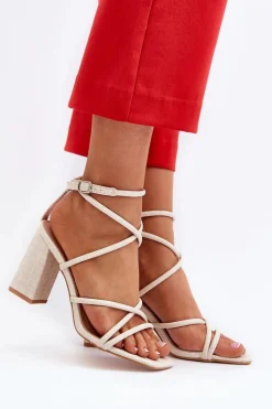 Sandały Na Słupku Z Paskami Nude Herfiana