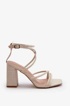 Sandały Na Słupku Z Paskami Nude Herfiana
