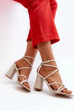 Sandały Na Słupku Z Paskami Nude Herfiana