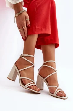 Sandały Na Słupku Z Paskami Nude Herfiana