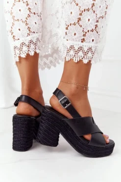 Sandały Na Słupku Z Plecionką Big Star HH274387 Czarne