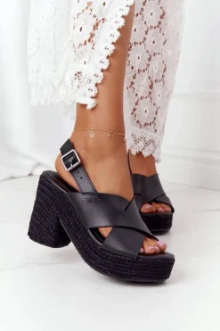 Sandały Na Słupku Z Plecionką Big Star HH274387 Czarne