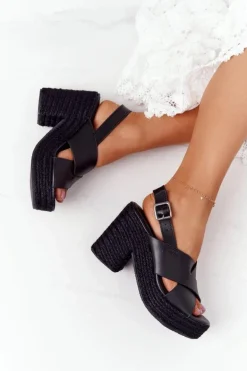 Sandały Na Słupku Z Plecionką Big Star HH274387 Czarne