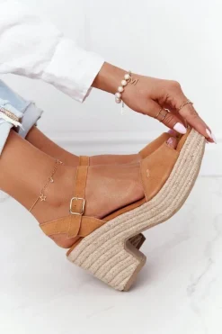 Sandały Na Słupku Z Plecionką Big Star HH274394 Camel