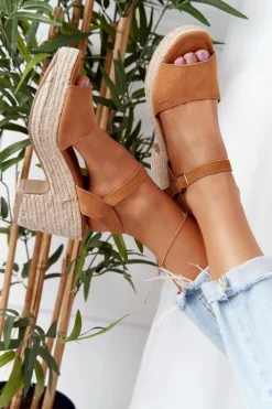 Sandały Na Słupku Z Plecionką Big Star HH274394 Camel