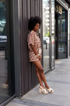 Sandały Na Słupku Z Plecionką Big Star HH274388 Beżowe