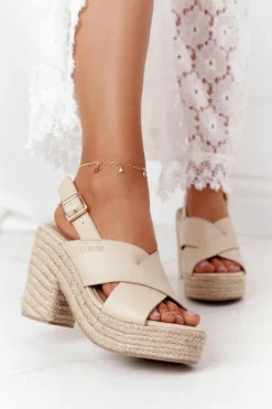 Sandały Na Słupku Z Plecionką Big Star HH274388 Beżowe