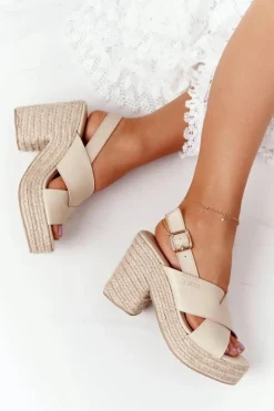 Sandały Na Słupku Z Plecionką Big Star HH274388 Beżowe