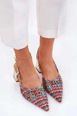 Sandały Na Słupku Z Plecionką I Szpiczastymi Noskami Multikolor Resterri