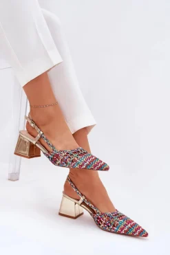 Sandały Na Słupku Z Plecionką I Szpiczastymi Noskami Multikolor Resterri