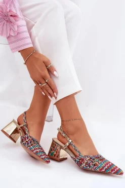 Sandały Na Słupku Z Plecionką I Szpiczastymi Noskami Multikolor Resterri