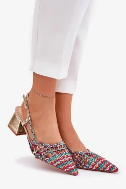 Sandały Na Słupku Z Plecionką I Szpiczastymi Noskami Multikolor Resterri