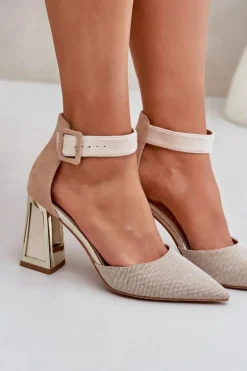 Sandały Na Słupku Ze Szpiczastymi Noskami Beżowe Gekkaria