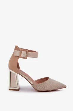 Sandały Na Słupku Ze Szpiczastymi Noskami Beżowe Gekkaria