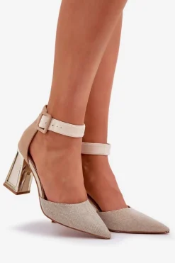 Sandały Na Słupku Ze Szpiczastymi Noskami Beżowe Gekkaria