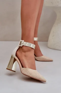 Sandały Na Słupku Ze Szpiczastymi Noskami Złote Gekkaria