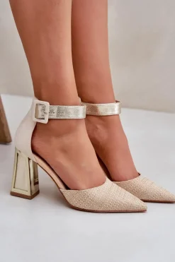 Sandały Na Słupku Ze Szpiczastymi Noskami Złote Gekkaria