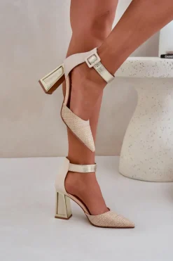 Sandały Na Słupku Ze Szpiczastymi Noskami Złote Gekkaria