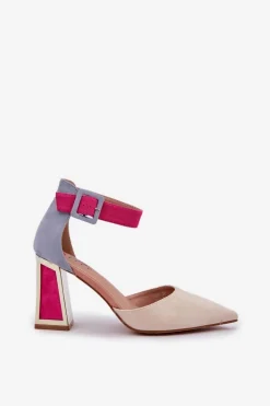 Sandały Na Słupku Ze Szpiczastymi Noskami Jasnobeżowe Gekkaria