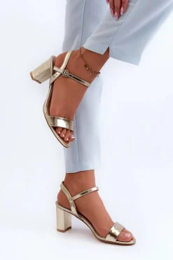 Sandały Na Słupku Złote Glindra