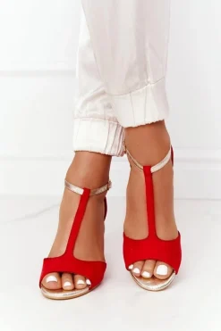 Sandały Na Szpilce S.Barski 280-58 Czerwono-Złote