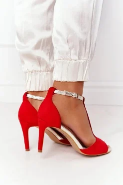 Sandały Na Szpilce S.Barski 280-58 Czerwono-Złote