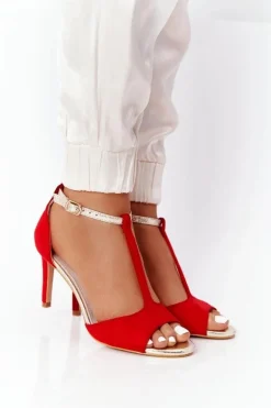Sandały Na Szpilce S.Barski 280-58 Czerwono-Złote