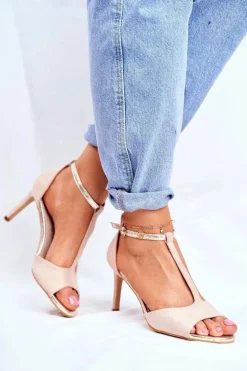 Sandały Na Szpilce S.Barski 280-58 Beżowo-Złote