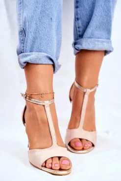 Sandały Na Szpilce S.Barski 280-58 Beżowo-Złote