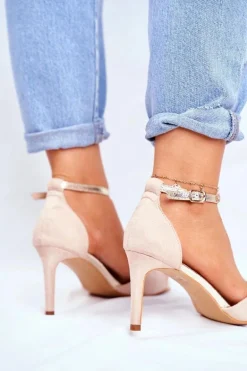 Sandały Na Szpilce S.Barski 280-58 Beżowo-Złote