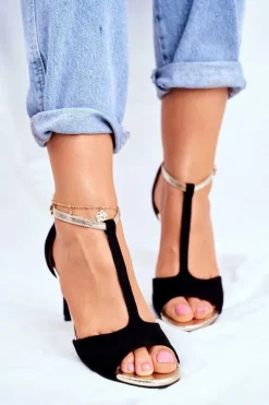 Sandały Na Szpilce S.Barski 280-58 Czarno-Złote