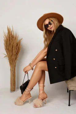 Sandały Na Szpilce Z Futerkiem Nude Lindsay