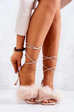 Sandały Na Szpilce Z Futerkiem Nude Lindsay