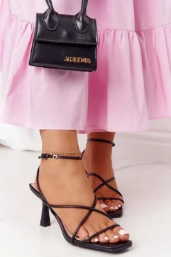 Sandały Na Szpilce Z Kwadratowym Noskiem S.Barski C420-11 Czarne