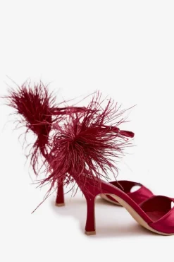 Sandały Na Szpilce Z Piórami Bordowe Caelina