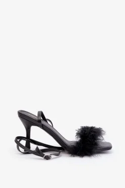 Sandały Na Szpilce Z Piórami Czarne Emilettra