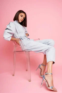 Sandały Na Szpilce Z Wężowym Wzorem Lu Boo Niebieskie