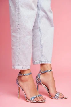 Sandały Na Szpilce Z Wężowym Wzorem Lu Boo Niebieskie