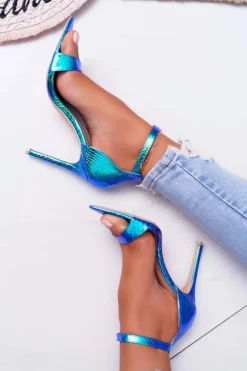 Sandały Na Szpilce Z Wężowym Wzorem Lu Boo Zielone