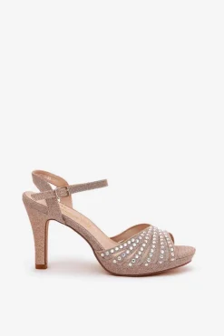 Sandały Na Szpilce Ze Zdobieniem I Brokatem D&A MR1038-33 Szampańskie