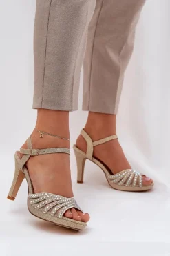 Sandały Na Szpilce Ze Zdobieniem I Brokatem D&A MR1038-33 Złote