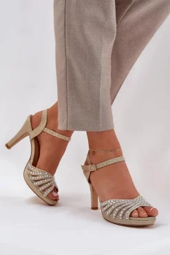 Sandały Na Szpilce Ze Zdobieniem I Brokatem D&A MR1038-33 Złote