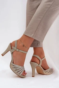 Sandały Na Szpilce Ze Zdobieniem I Brokatem D&A MR1038-33 Złote