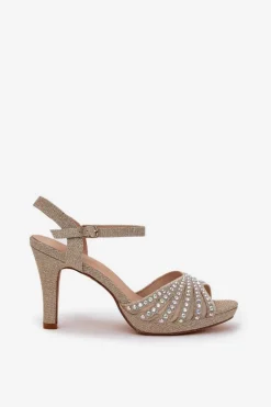 Sandały Na Szpilce Ze Zdobieniem I Brokatem D&A MR1038-33 Złote