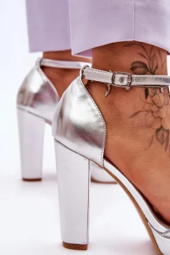 Sandały Na Wysokim Obcasie Srebrne Mandy