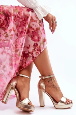 Sandały Na Wysokim Obcasie Złote Mandy