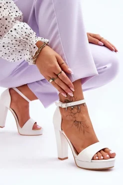 Sandały Na Wysokim Obcasie Białe Mandy
