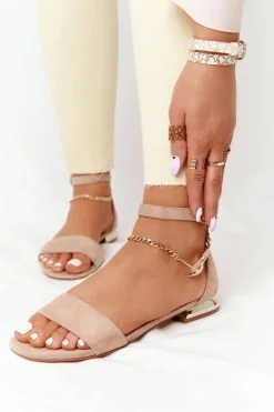 Sandały Na Złotym Obcasie Vinceza 21-17119 Beżowe