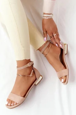 Sandały Na Złotym Obcasie Vinceza 21-17119 Beżowe