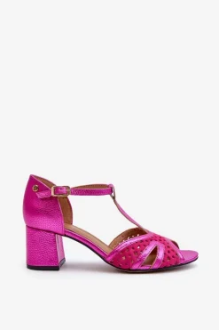 Sandały Skórzane Damskie Na Obcasie Maciejka 06551-15 Fuksja